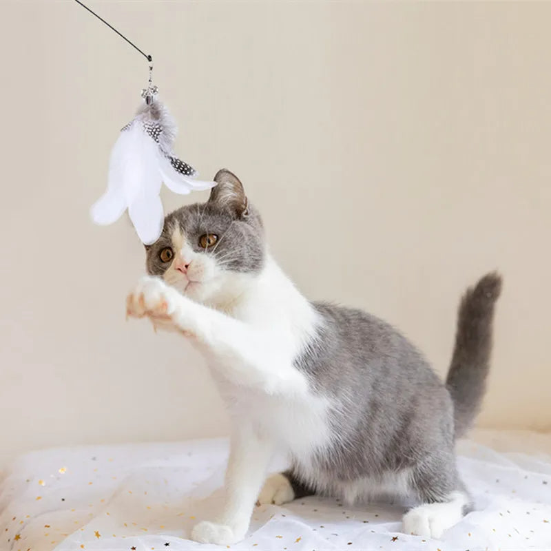 Interactive Cat Toy – Feather Bird Wand for Hunting Fun