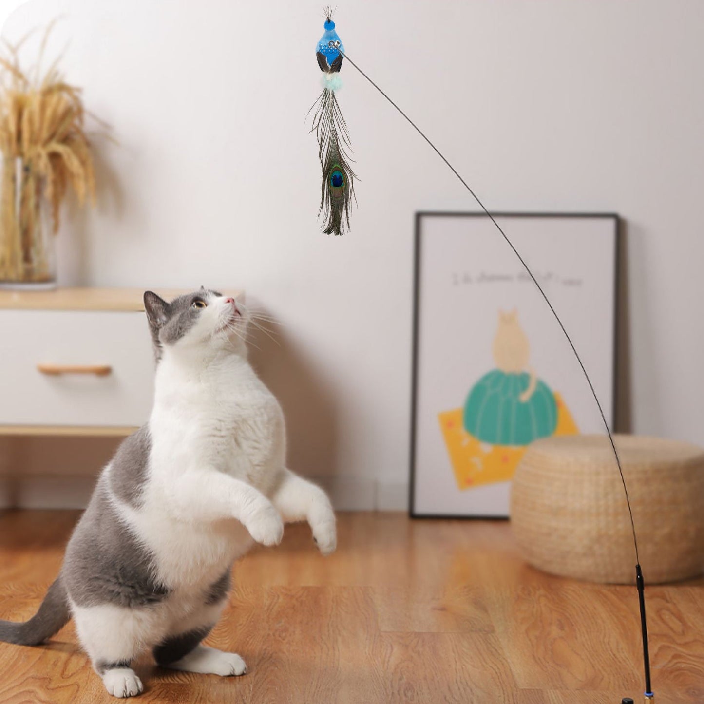 Interactive Cat Toy – Feather Bird Wand for Hunting Fun