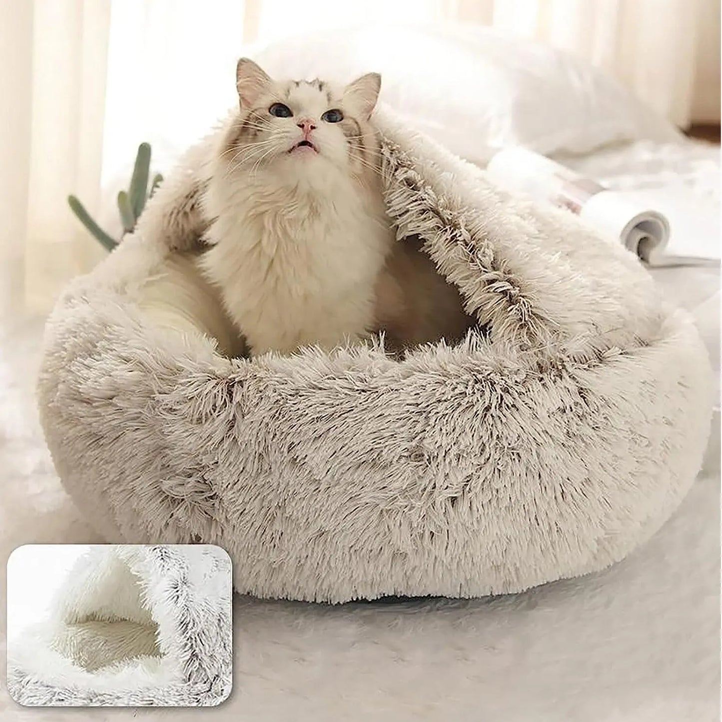 2-in-1 Cat Cave Bed – Plush Hideaway & Cosy Bed