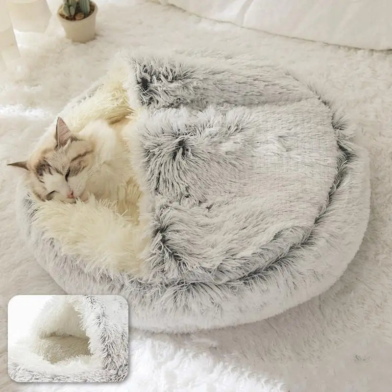 2-in-1 Cat Cave Bed – Plush Hideaway & Cosy Bed