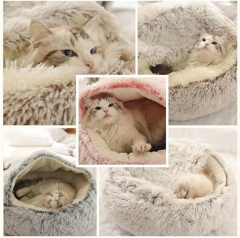 2-in-1 Cat Cave Bed – Plush Hideaway & Cosy Bed