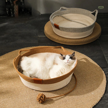 Handwoven Cotton Rope Cat Bed – Stylish & Cosy